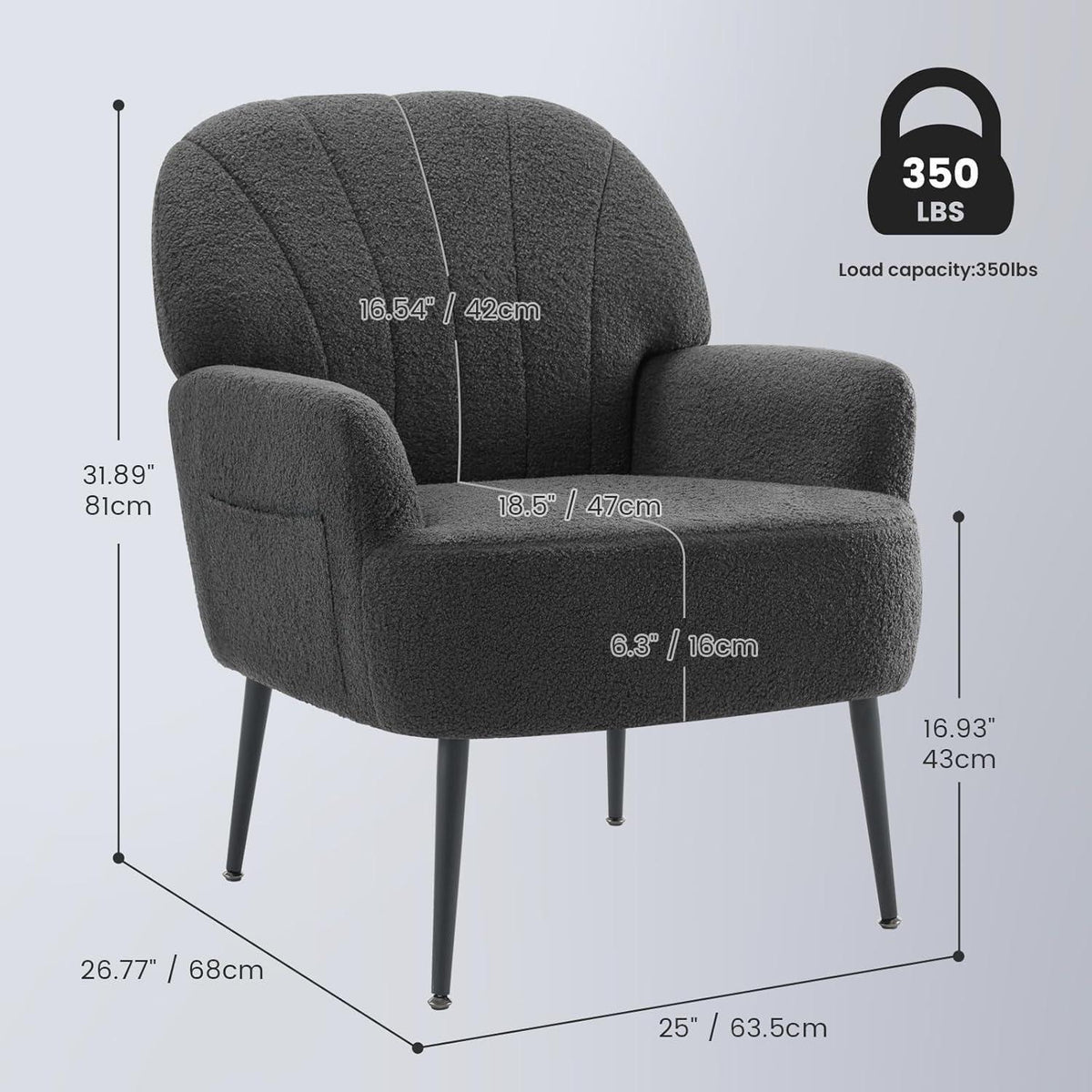 Bequemer Kunstfell Sessel mit Seitentasche – Grau (2er Set)