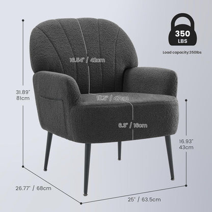Bequemer Kunstfell Sessel mit Seitentasche – Grau (2er Set)