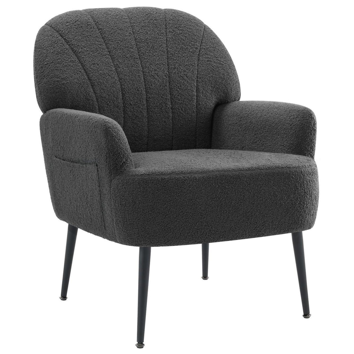 Bequemer Kunstfell Sessel mit Seitentasche – Grau