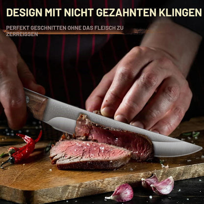 Steakmesser Set 6-teilig mit Holzgriff & Geschenkbox