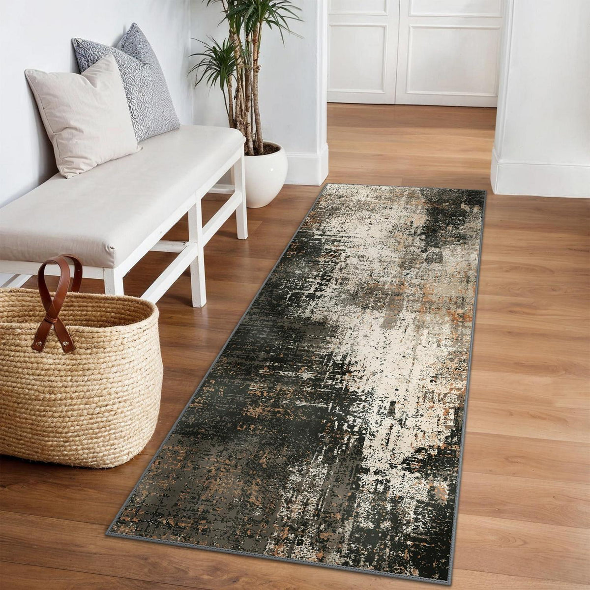 Moderner Läufer Teppich 80x200 cm, Rotbraun, Waschbar & Rutschfest