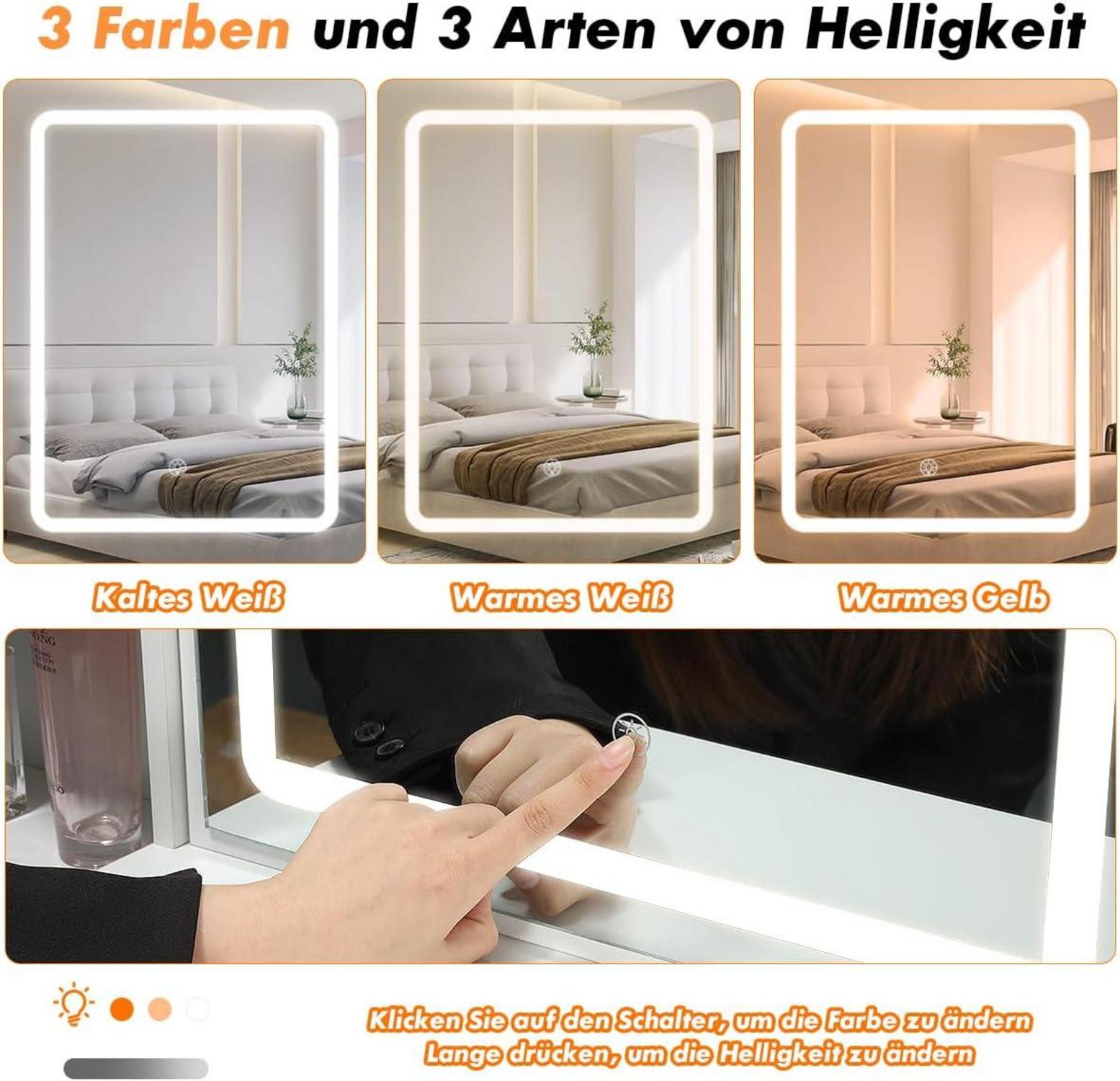 Schminktisch LED Spiegel Hocker Weiß Kosmetiktisch Discounter