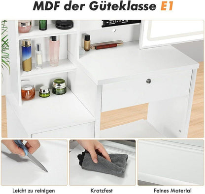 Schminktisch LED-Beleuchtung Spiegel Schublade Hocker