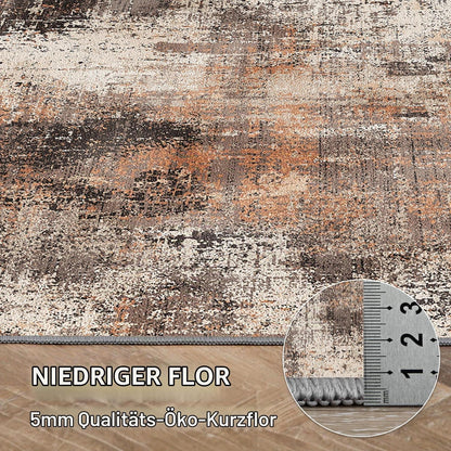 Moderner Wohnzimmerteppich 200x290 cm Rotbraun, Rutschfest & Waschbar