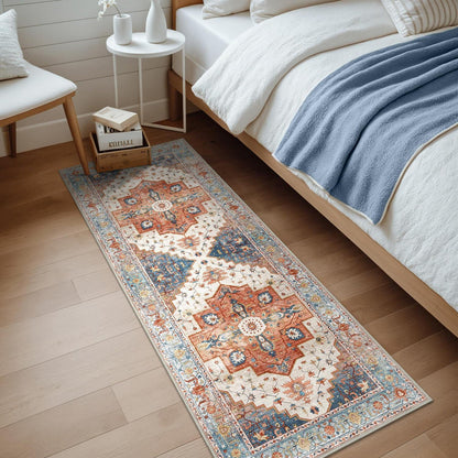 Läufer Flur Vintage Blau-Rot 80x200 cm Waschbarer Teppich