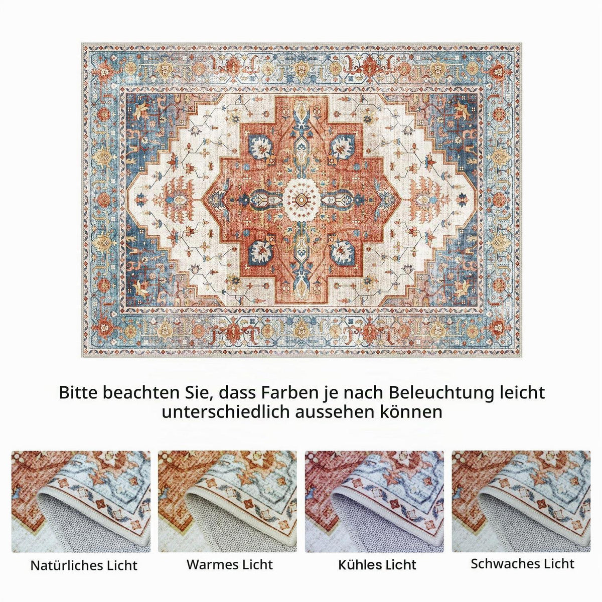Läufer Flur Vintage Blau-Rot 80x200 cm Waschbarer Teppich