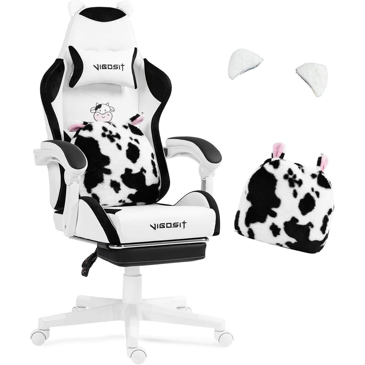 Gaming Stuhl Niedlich mit Ohren & Kawaii Kissen, Ergonomisch für Mädchen