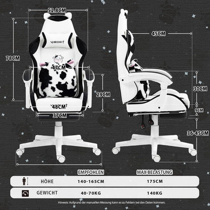 Gaming Stuhl Niedlich mit Ohren & Kawaii Kissen, Ergonomisch für Mädchen