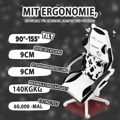 Gaming Stuhl Niedlich mit Ohren & Kawaii Kissen, Ergonomisch für Mädchen