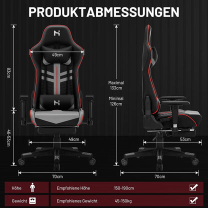 Gaming Stuhl Schwarz-Grau, Ergonomisch, 150kg Belastbarkeit