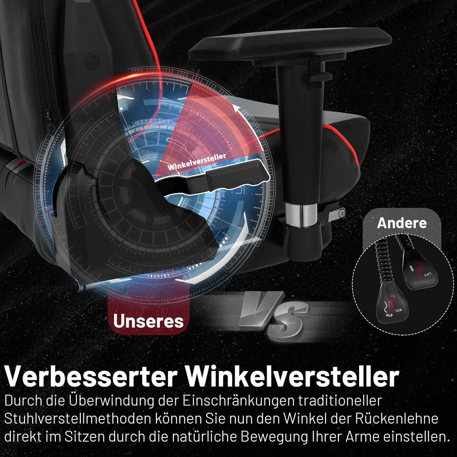 Ergonomischer Gaming Stuhl mit Kopfstütze und Lendenkissen