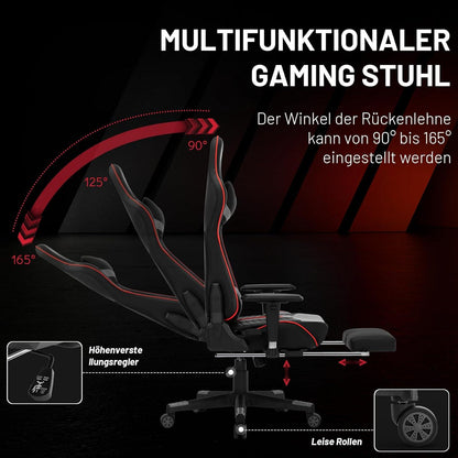 Ergonomischer Gaming Stuhl mit Kopf- & Lendenstütze, Höhenverstellbar, 150 kg