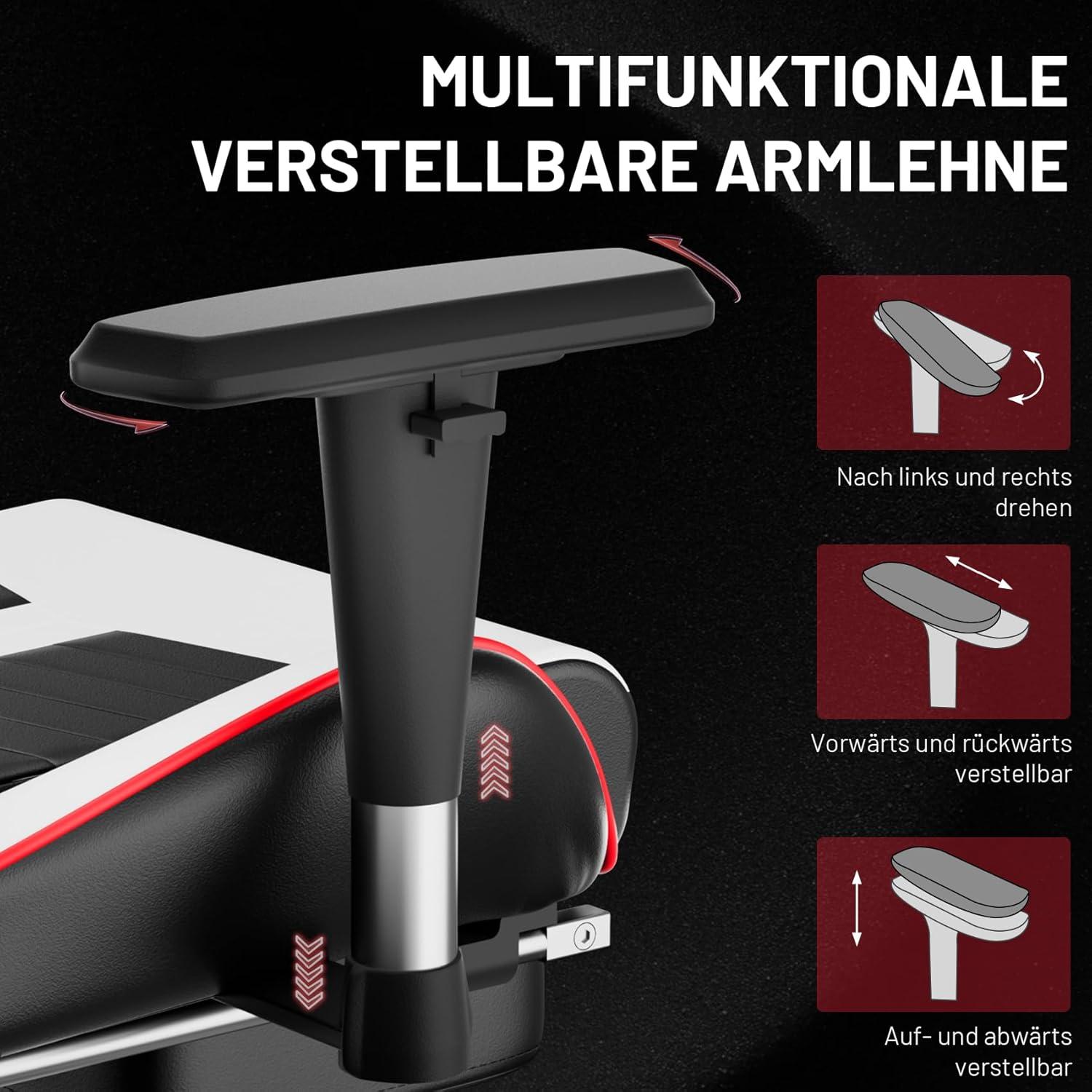 Gaming Stuhl mit Kopfstütze und Lendenkissen, PC Stuhl Schwarz-Grau