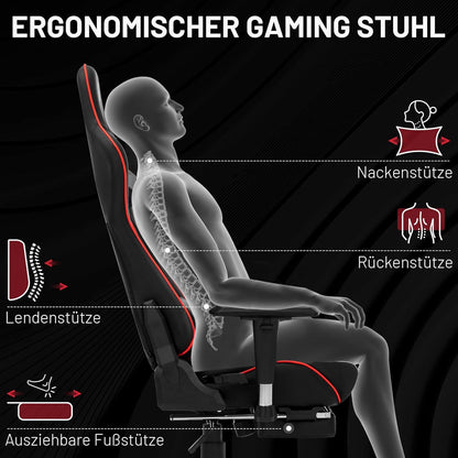 Ergonomischer Gaming Stuhl mit Kopf- & Lendenstütze, Höhenverstellbar, 150 kg