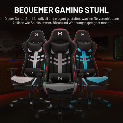Ergonomischer Gaming Stuhl mit Kopf- & Lendenkissen Schwarz-Grau