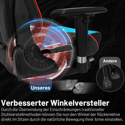 Ergonomischer Gaming Stuhl mit Kopfstütze und Fußstütze, Schwarz-Blau