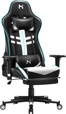 Gaming Stuhl Ergonomisch Kopfstütze Lendenkissen Fußstütze Schwarz