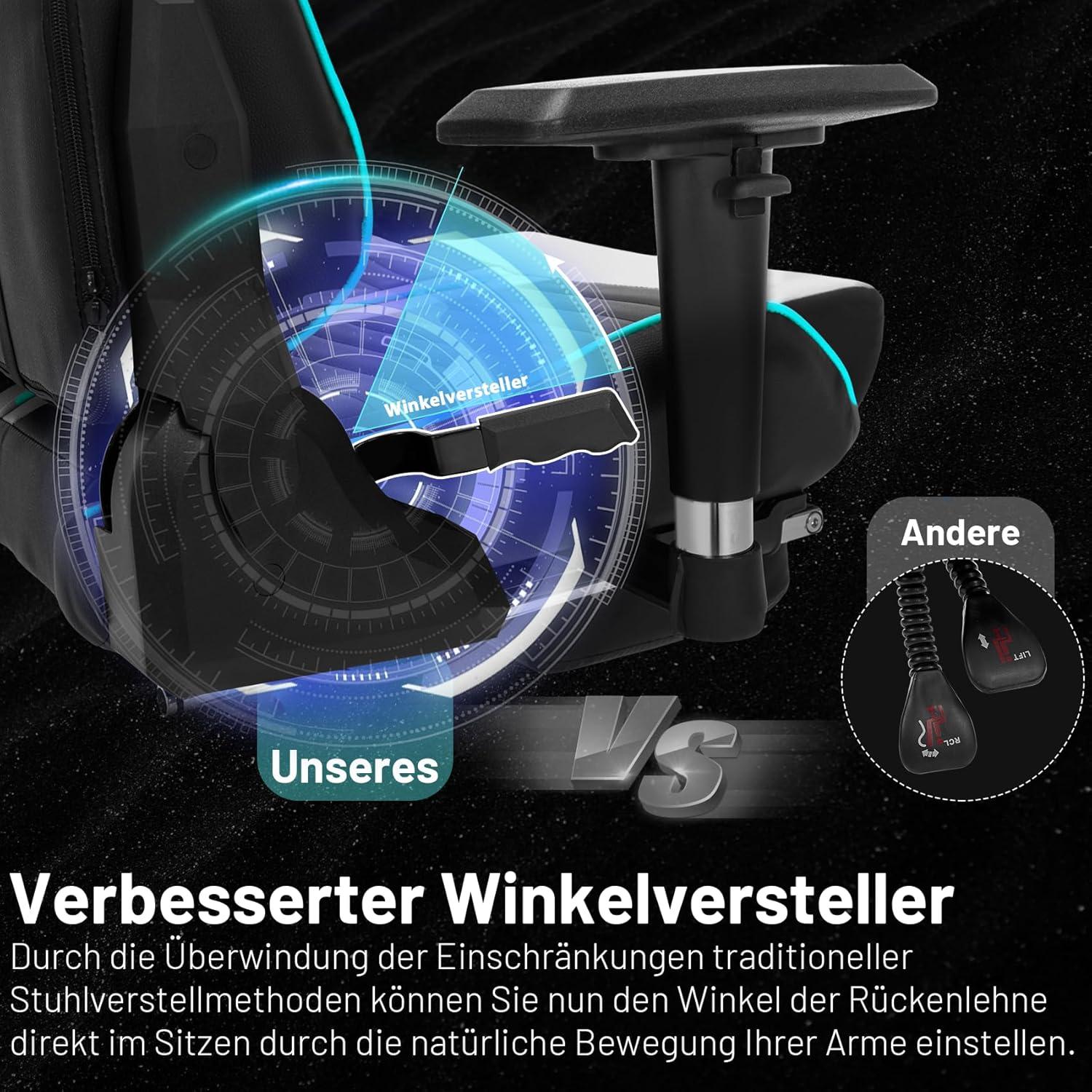 Gaming Stuhl Ergonomisch Kopfstütze Lendenkissen Fußstütze Schwarz
