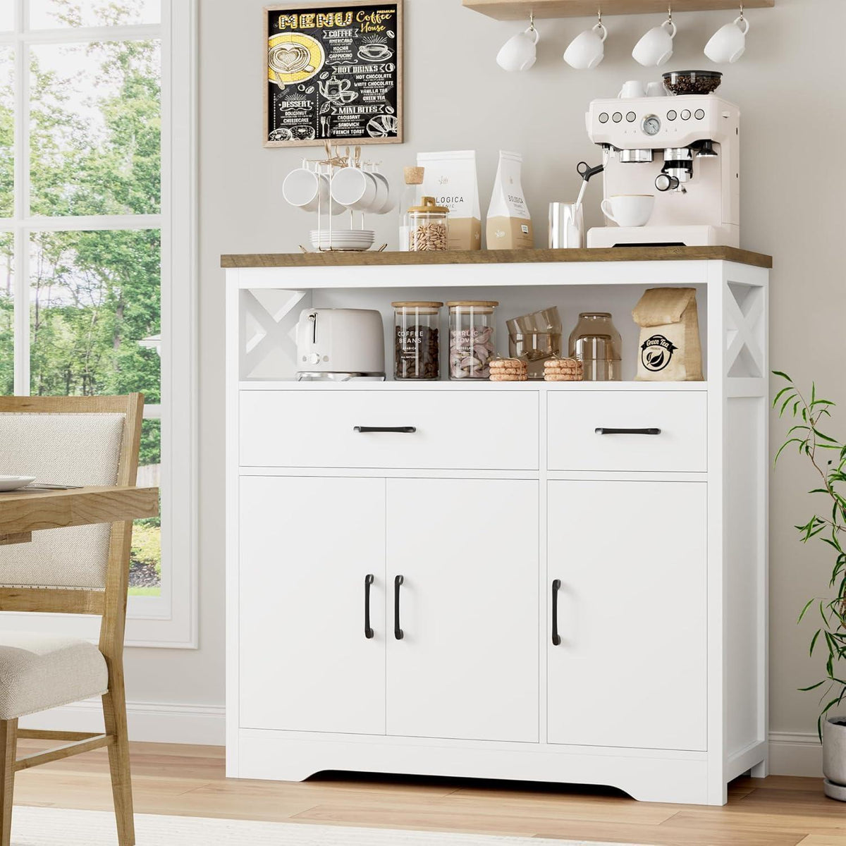 Sideboard mit Arbeitsplatte | Küchenschrank mit 2 Schubladen & 3 Türen
