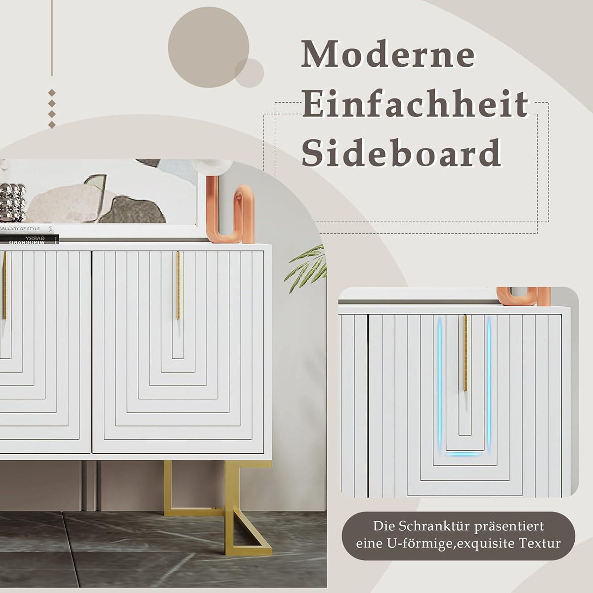 Weißes Sideboard mit 6 Schubladen & verstellbaren Regalen