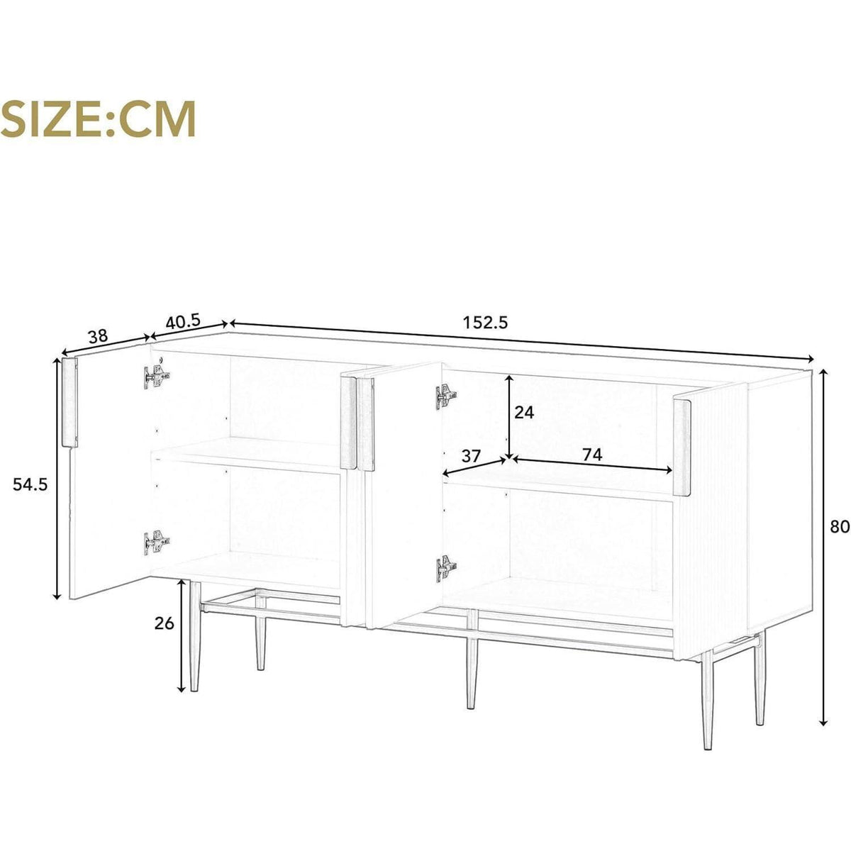 Modernes Sideboard mit 4 Türen & Schubladen – Schwarz
