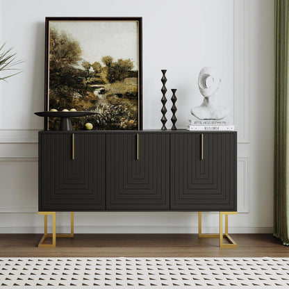 Kommode & Sideboard mit 6 Schubladen & 3 Türen, Schwarz