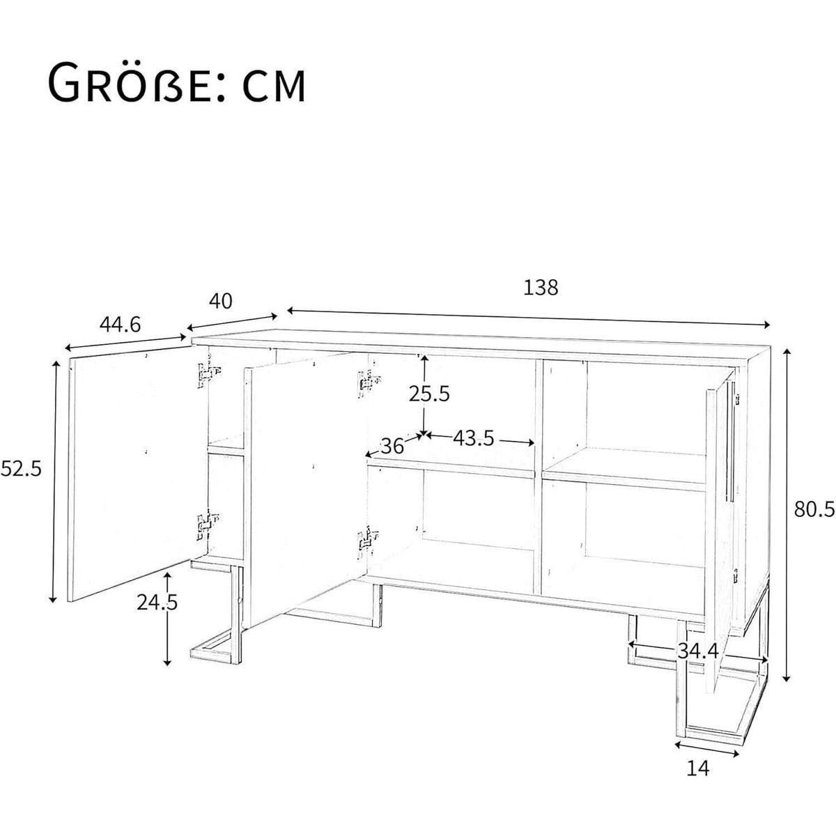 Kommode & Sideboard mit 6 Schubladen & 3 Türen, Schwarz