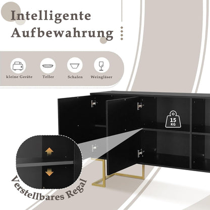 Kommode & Sideboard mit 6 Schubladen & 3 Türen, Schwarz