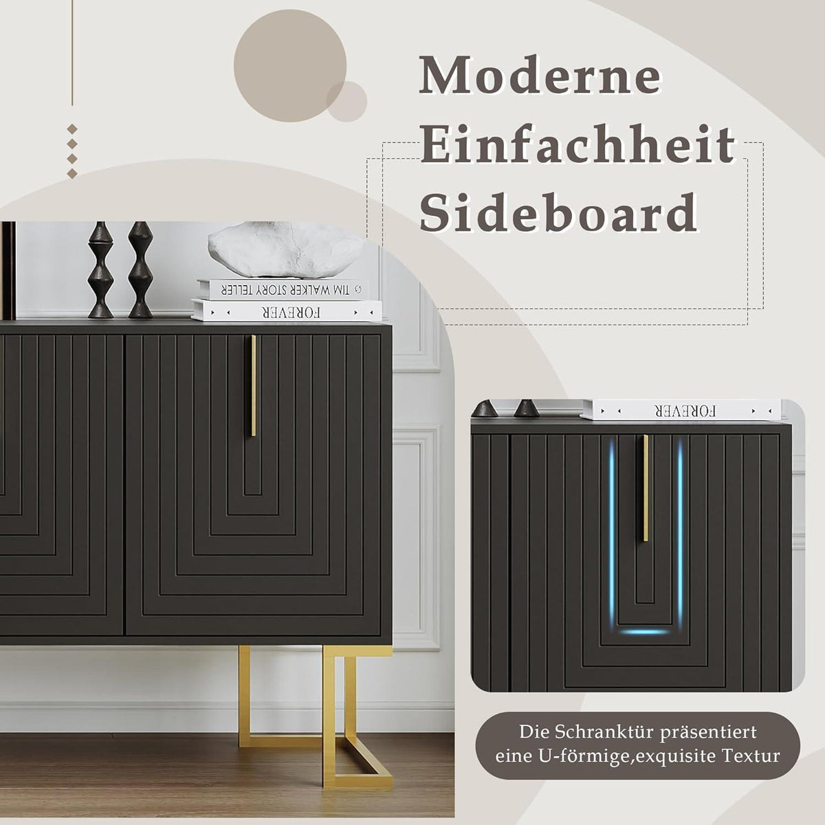 Kommode & Sideboard mit 6 Schubladen & 3 Türen, Schwarz