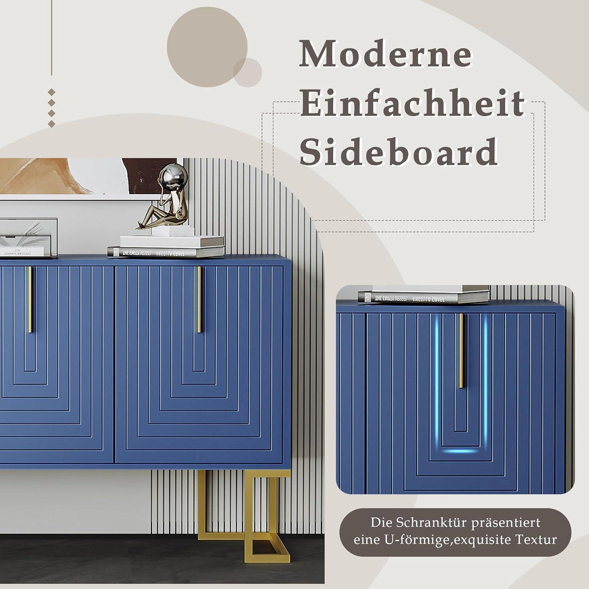 Kommode & Sideboard 6 Schubladen, 3 Türen, Marineblau