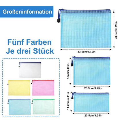 15x Dokumententasche Set A4/A5/A6 mit Reißverschluss & Mesh