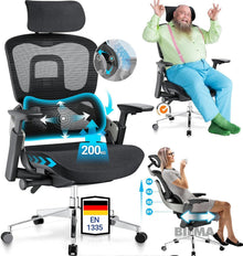 Bürostuhl 200KG Dynamische Lordosenstütze 4D-Armlehnen Schwarz