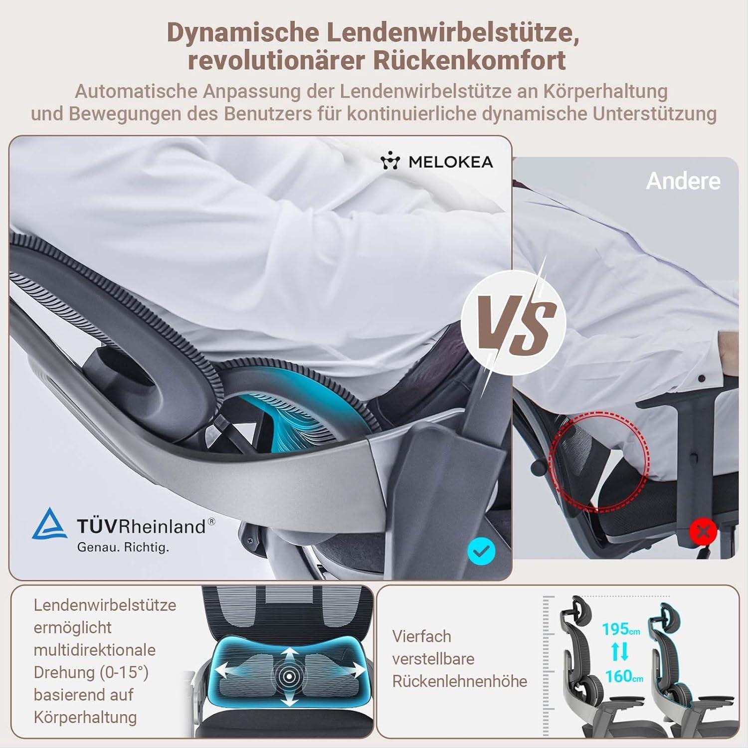 Bürostuhl 200KG Dynamische Lordosenstütze 4D-Armlehnen Schwarz