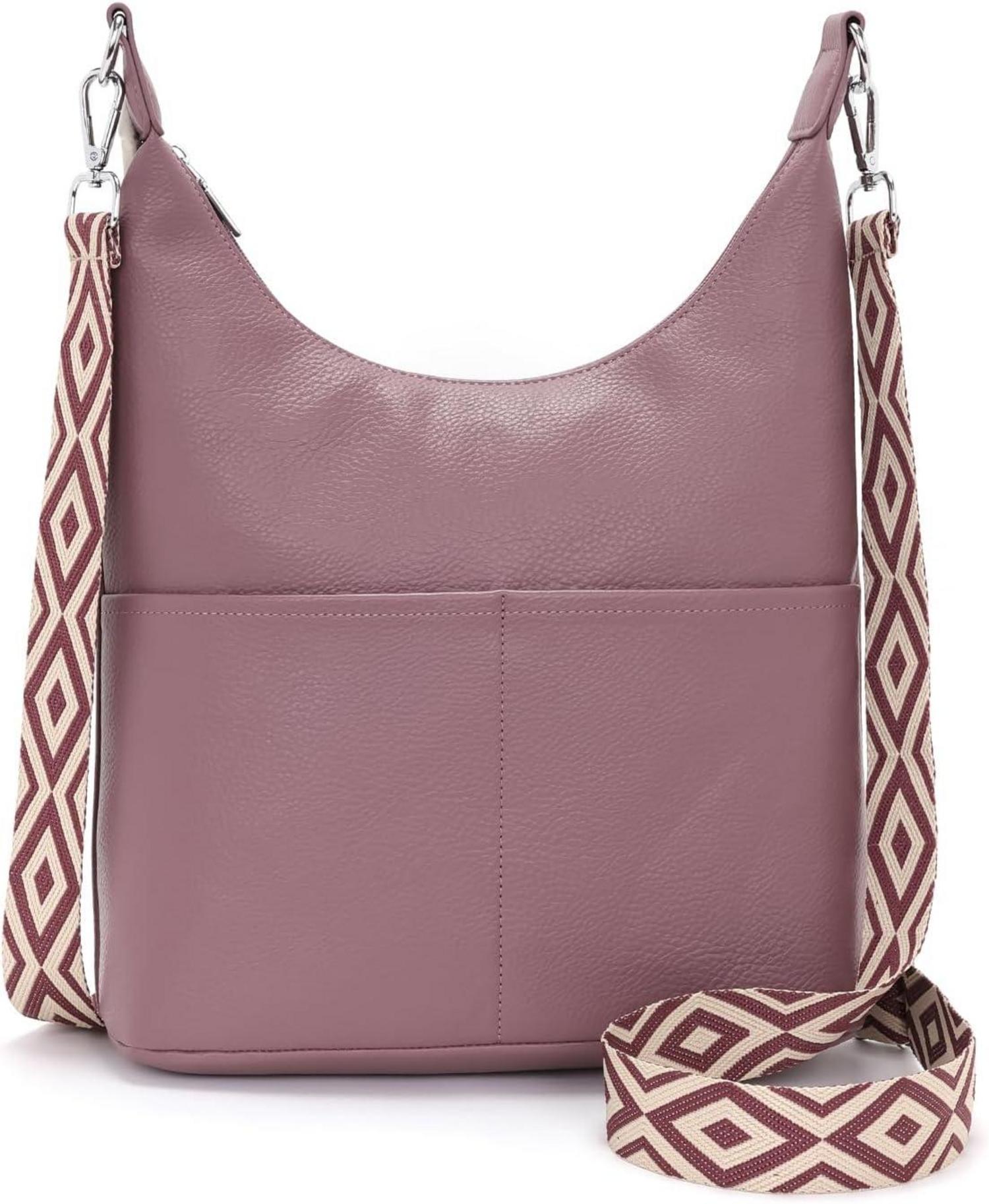 Schultertasche Damen Groß Schwarz Vegan Leder Verstellbarer Gurt