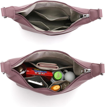 Schultertasche Damen Groß Schwarz Vegan Leder Verstellbarer Gurt
