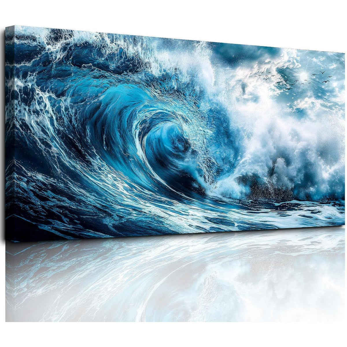 Wellen Wandbild Blau Leinwand XXL – Moderne Wanddeko