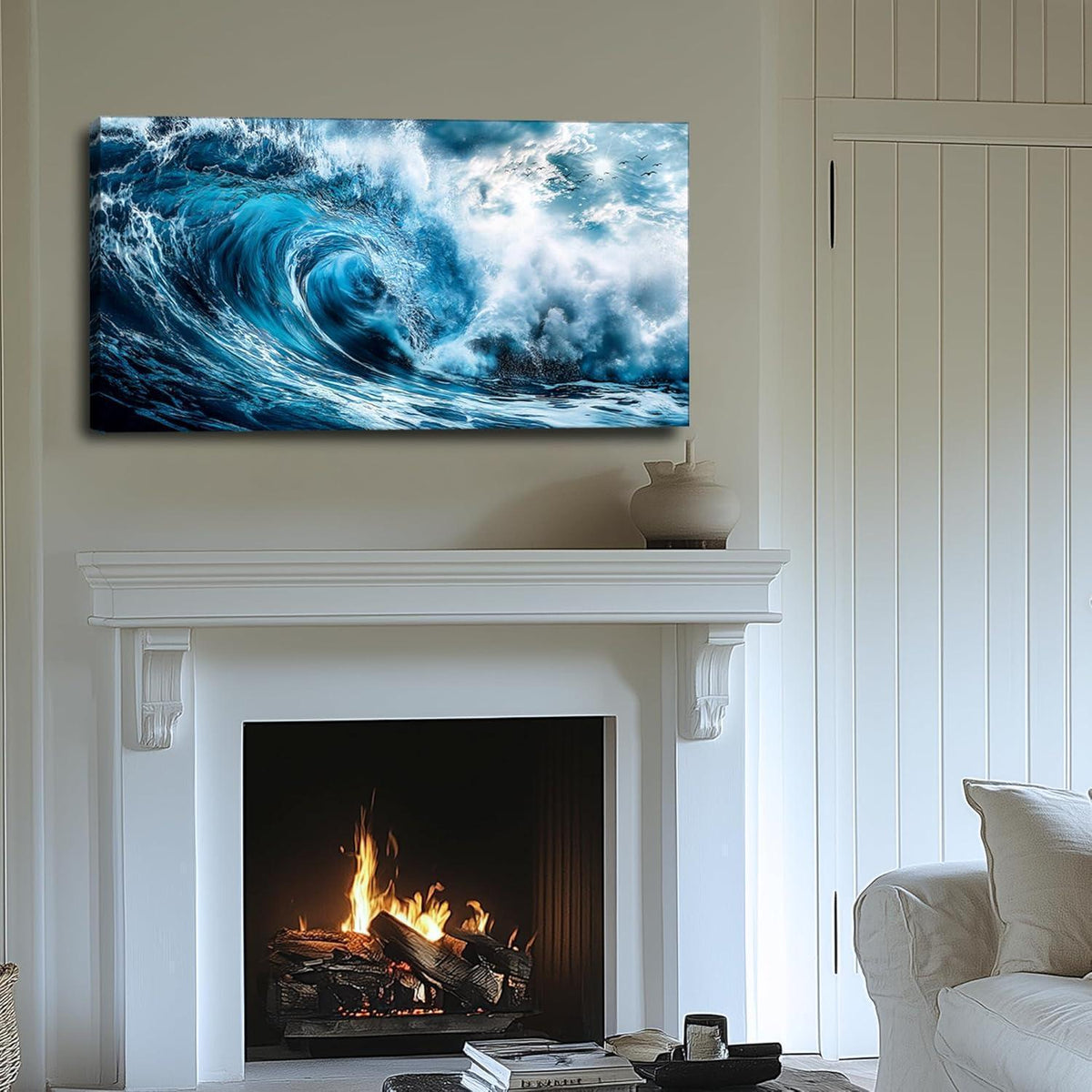 Wellen Wandbild Blau Leinwand XXL – Moderne Wanddeko