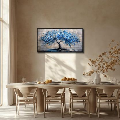 Blühender Baum Leinwandbild mit Rahmen Schwarz 50x100 cm