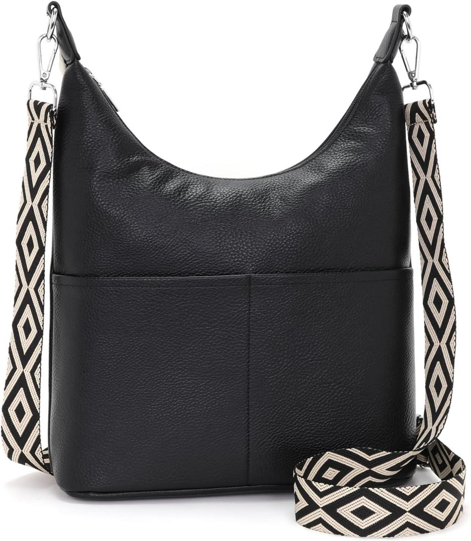 Umhängetasche Damen Schwarz Vegan Leder Crossbody Bag