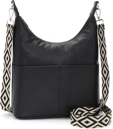 Umhängetasche Damen Schwarz Vegan Leder Crossbody Bag