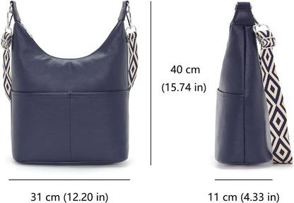 Umhängetasche Damen Groß Blau Vegan Leder Handtasche Mittelgroß Crossbody Bag