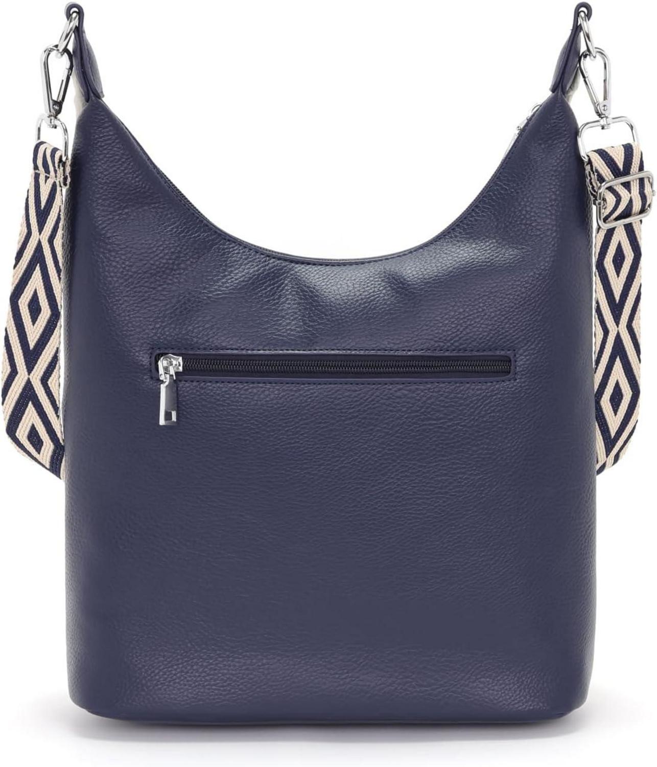 Umhängetasche Damen Groß Blau Vegan Leder Handtasche Mittelgroß Crossbody Bag