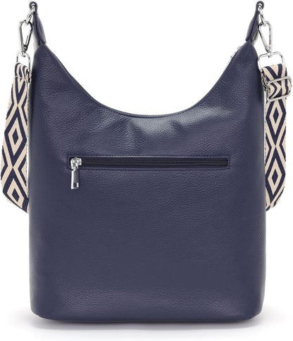 Umhängetasche Damen Groß Blau Vegan Leder Handtasche Mittelgroß Crossbody Bag