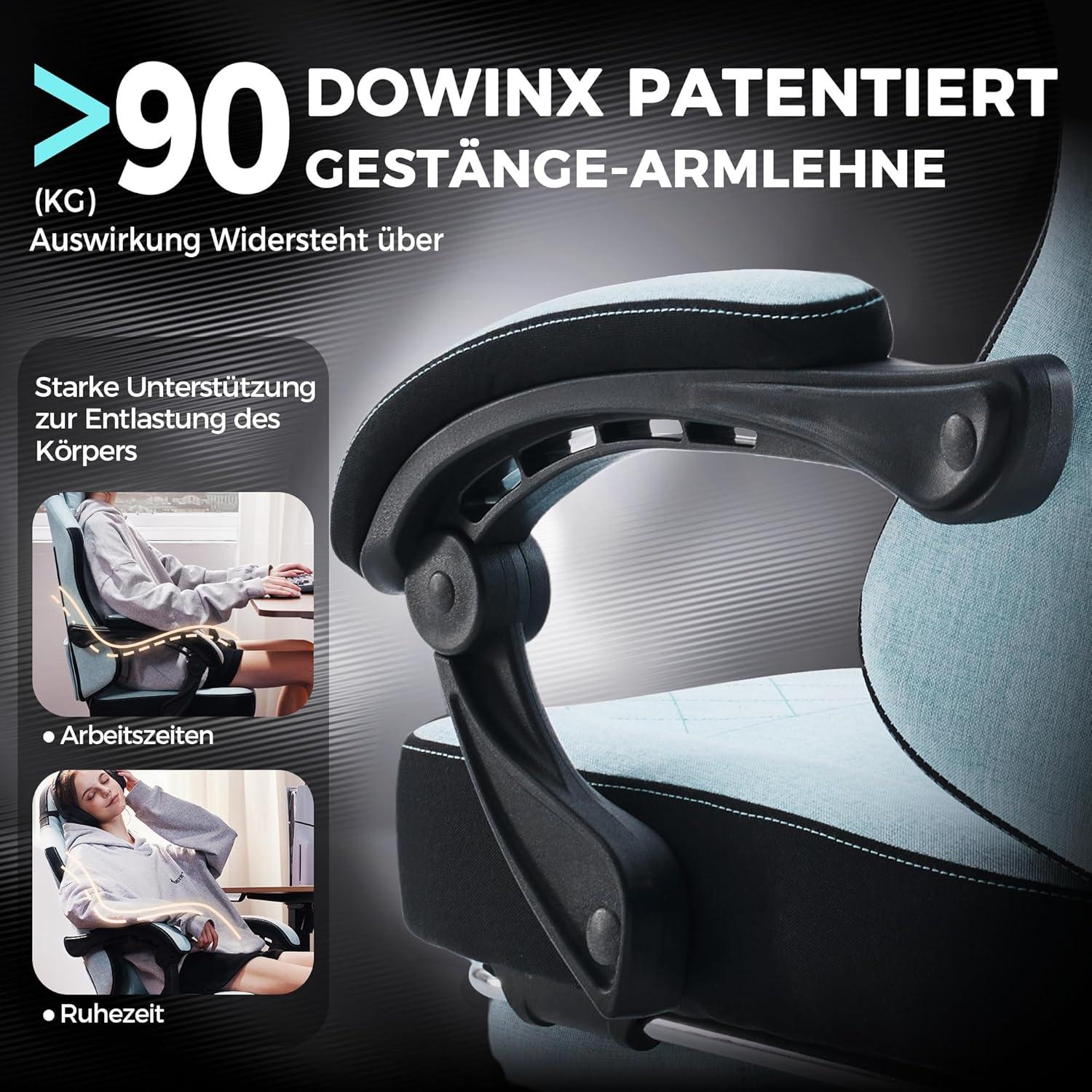Ergonomischer Gaming Stuhl mit Massage Lendenwirbelstütze und Fußstütze, Aqua