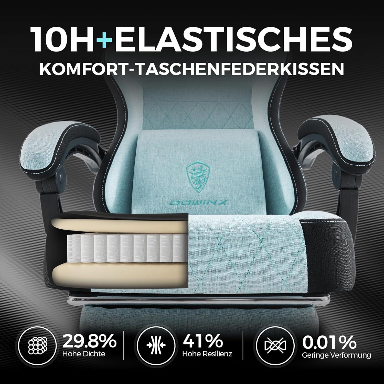 Ergonomischer Gaming Stuhl mit Massage Lendenwirbelstütze und Fußstütze, Aqua