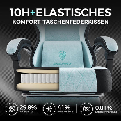 Ergonomischer Gaming Stuhl mit Massage Lendenwirbelstütze und Fußstütze, Aqua