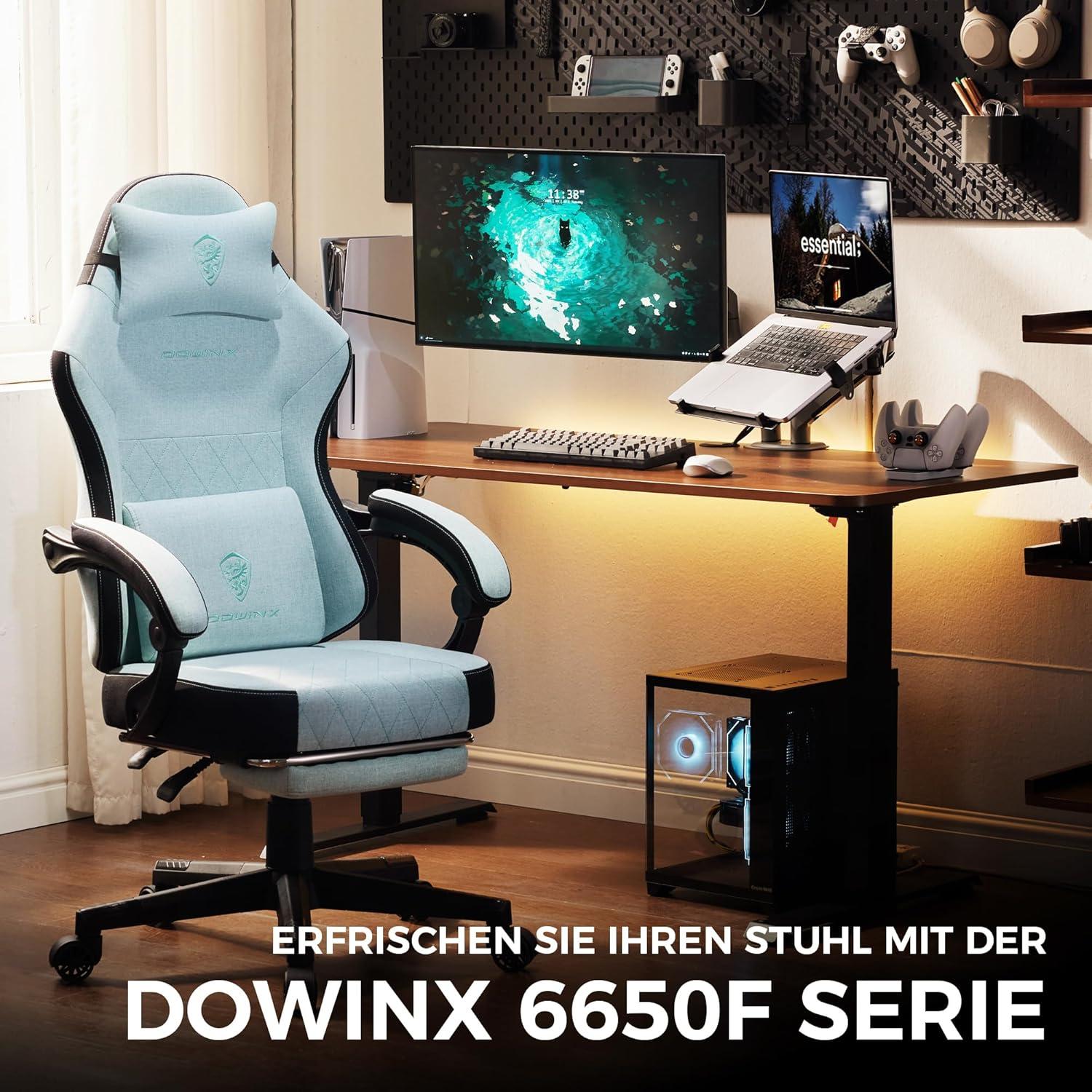 Dowinx Gaming Stuhl mit Massage Kissen für Erwachsene, Bürostuhl mit Fußstütze und Lendenwirbelstütze, Ergonomischer Sessel für Office Gaming