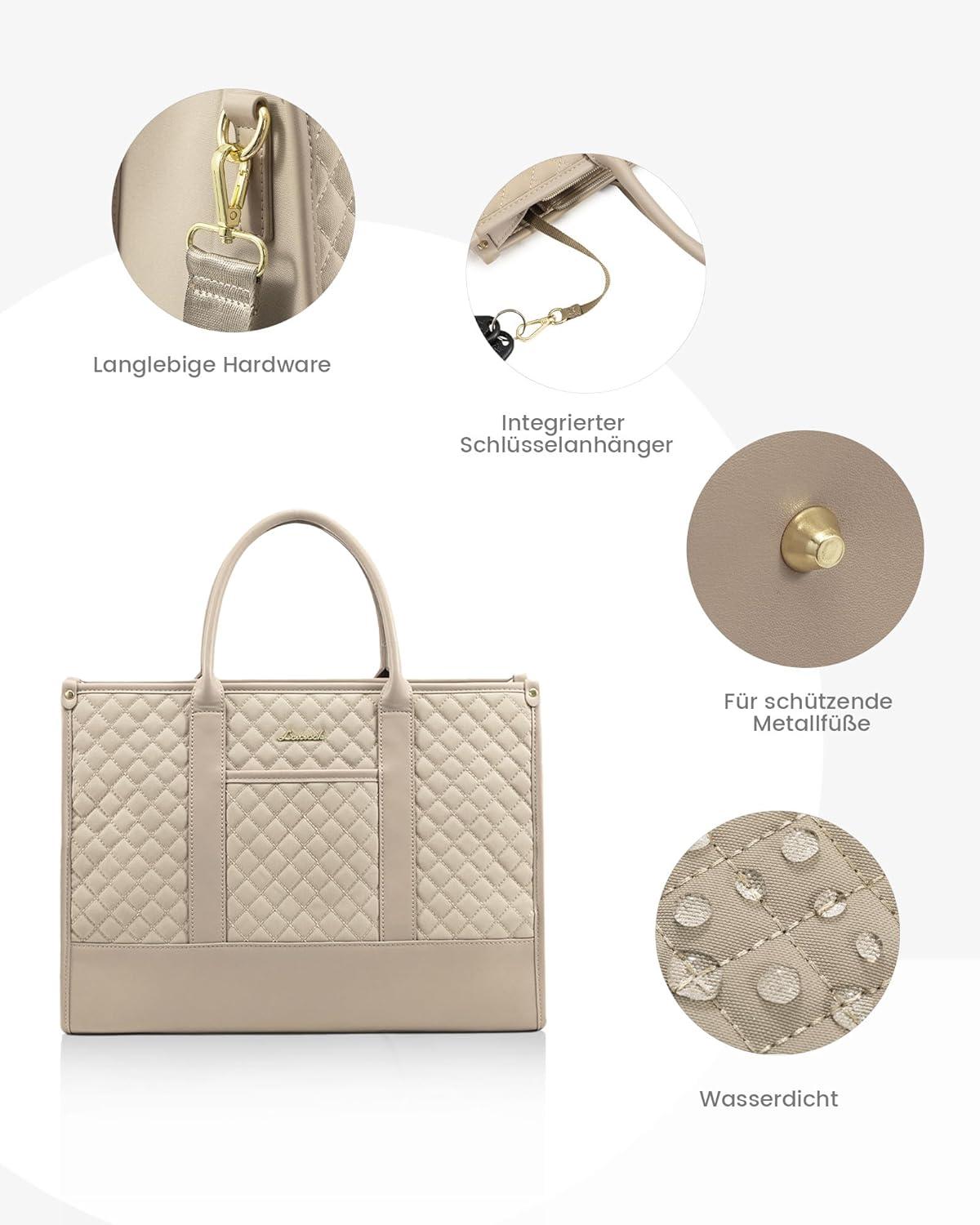 LOVEVOOK Laptoptasche Damen 15,6 Zoll Wasserdicht Beige