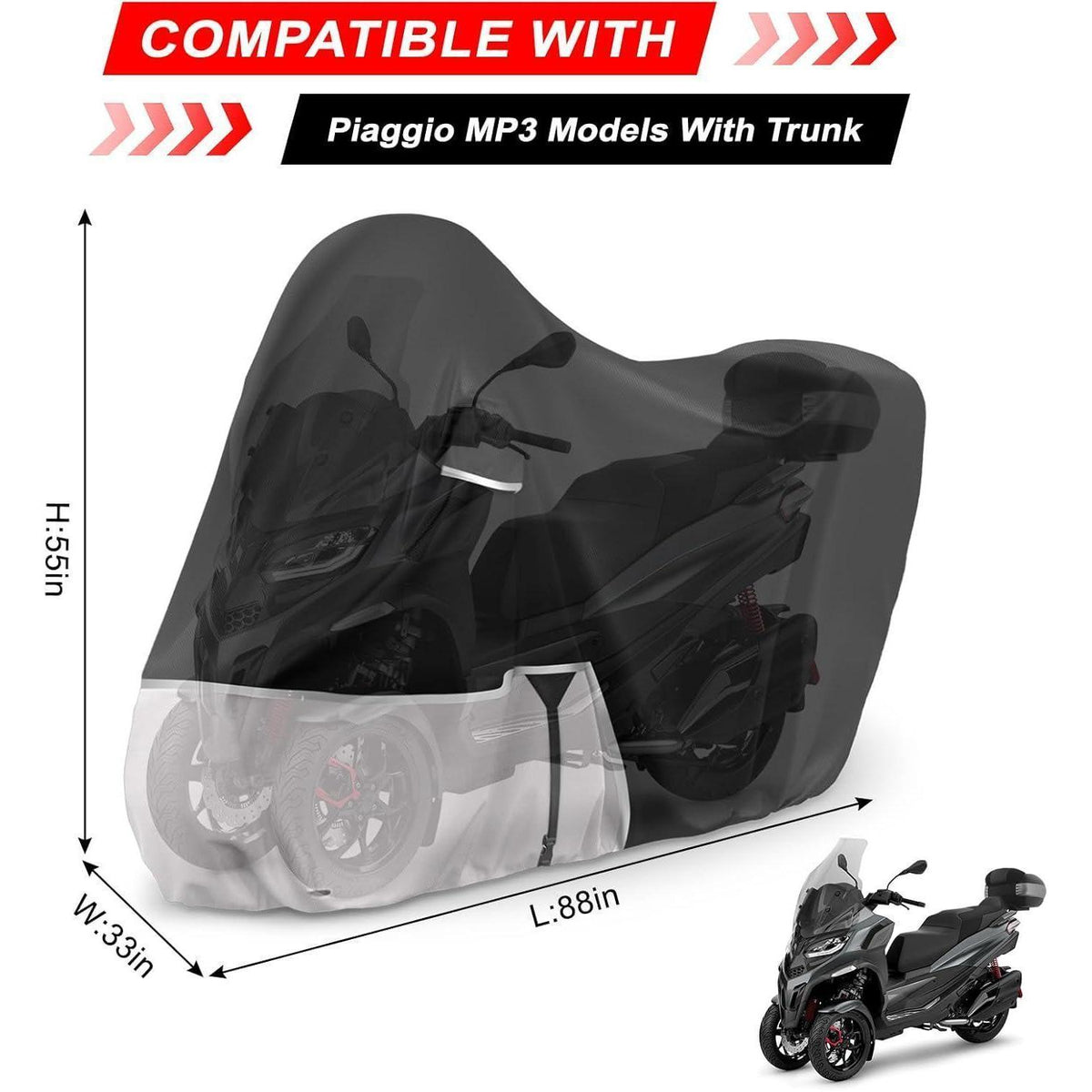 Motorradabdeckung wasserdicht Piaggio MP3 400/500 mit Kofferraum