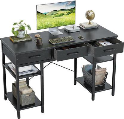 Moderner Computertisch mit Stoffschubladen und Ablageflächen
